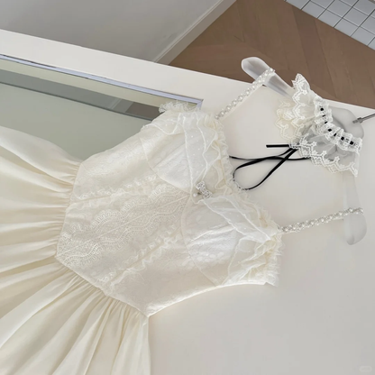 Vestido corto de gasa con tirantes finos, corte en A, color marfil, para fiesta de bienvenida, para verano, para 16.º cumpleaños, GG3977