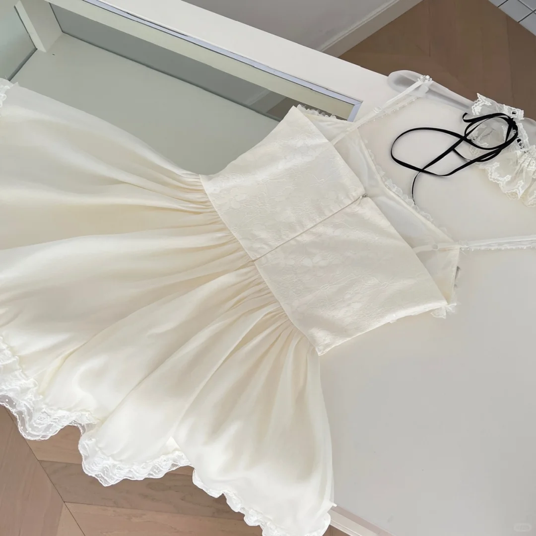 Vestido corto de gasa con tirantes finos, corte en A, color marfil, para fiesta de bienvenida, para verano, para 16.º cumpleaños, GG3977
