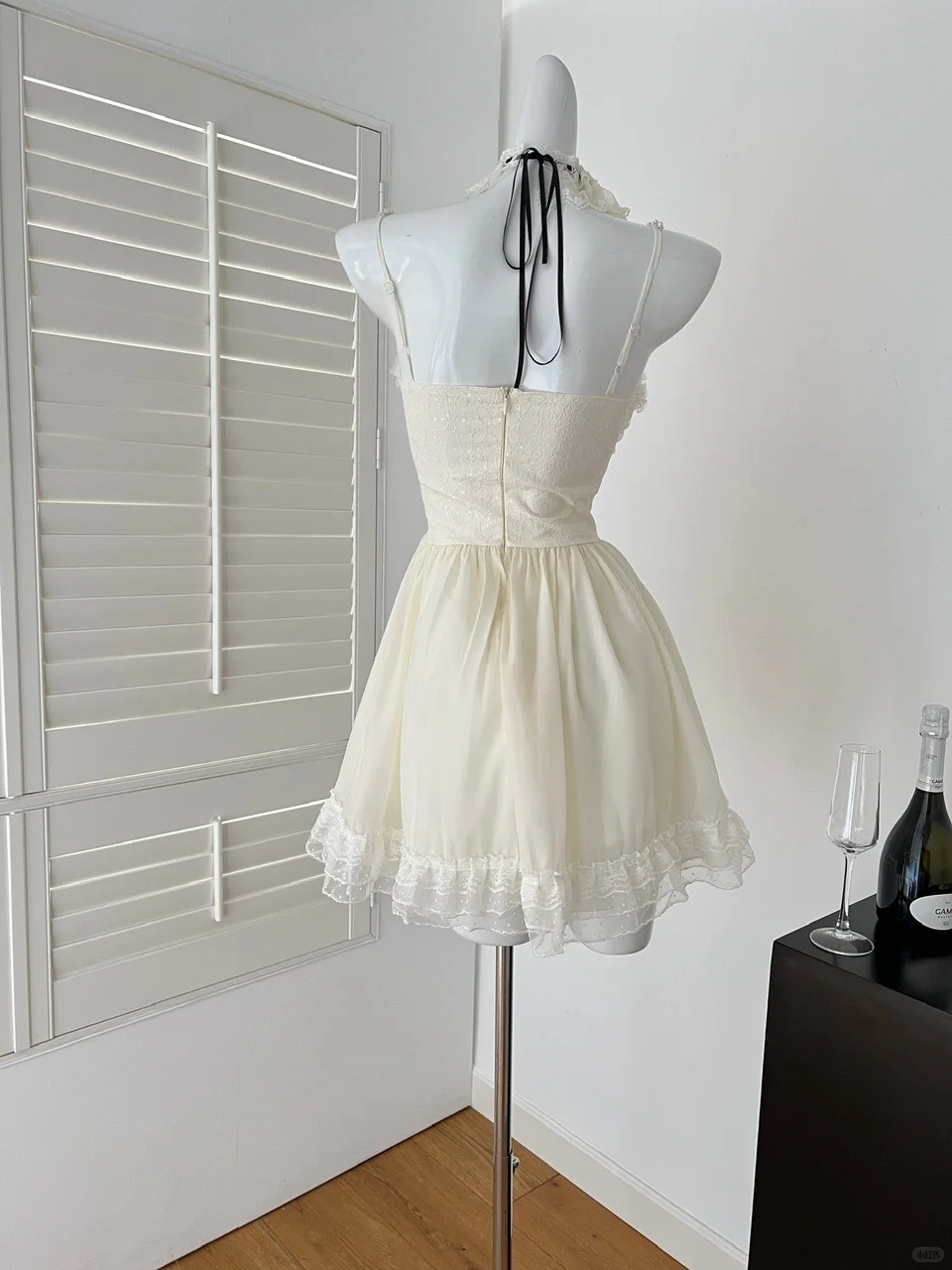 Vestido corto de gasa con tirantes finos, corte en A, color marfil, para fiesta de bienvenida, para verano, para 16.º cumpleaños, GG3977