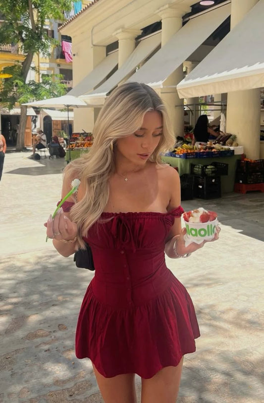 Classy Burgundy A Line Off The Shoulder Satin Short Homecoming Dress,Summer 19th Birthday Dress GG4001