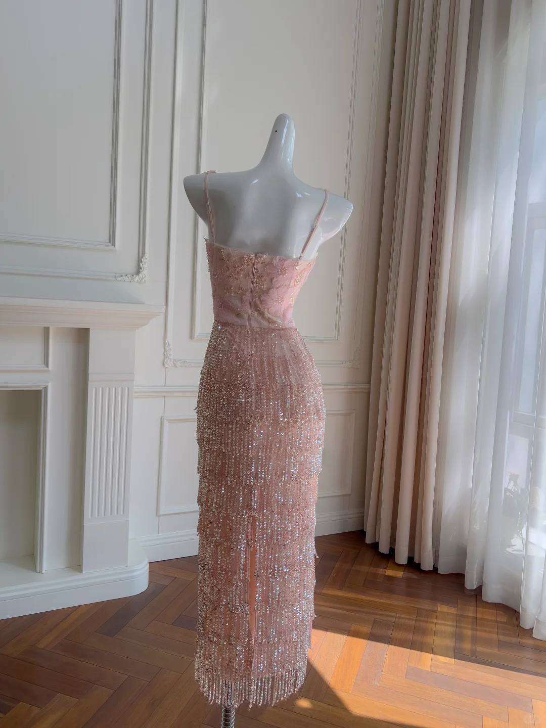 Impresionante vestido largo de fiesta de sirena con tirantes finos, tul, lentejuelas y cuentas, vestido de noche formal GG4009