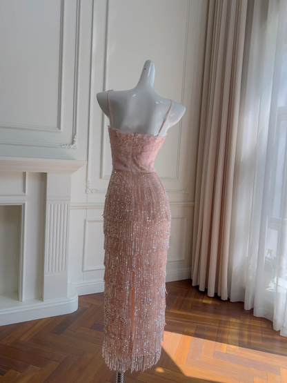 Impresionante vestido largo de fiesta de sirena con tirantes finos, tul, lentejuelas y cuentas, vestido de noche formal GG4009