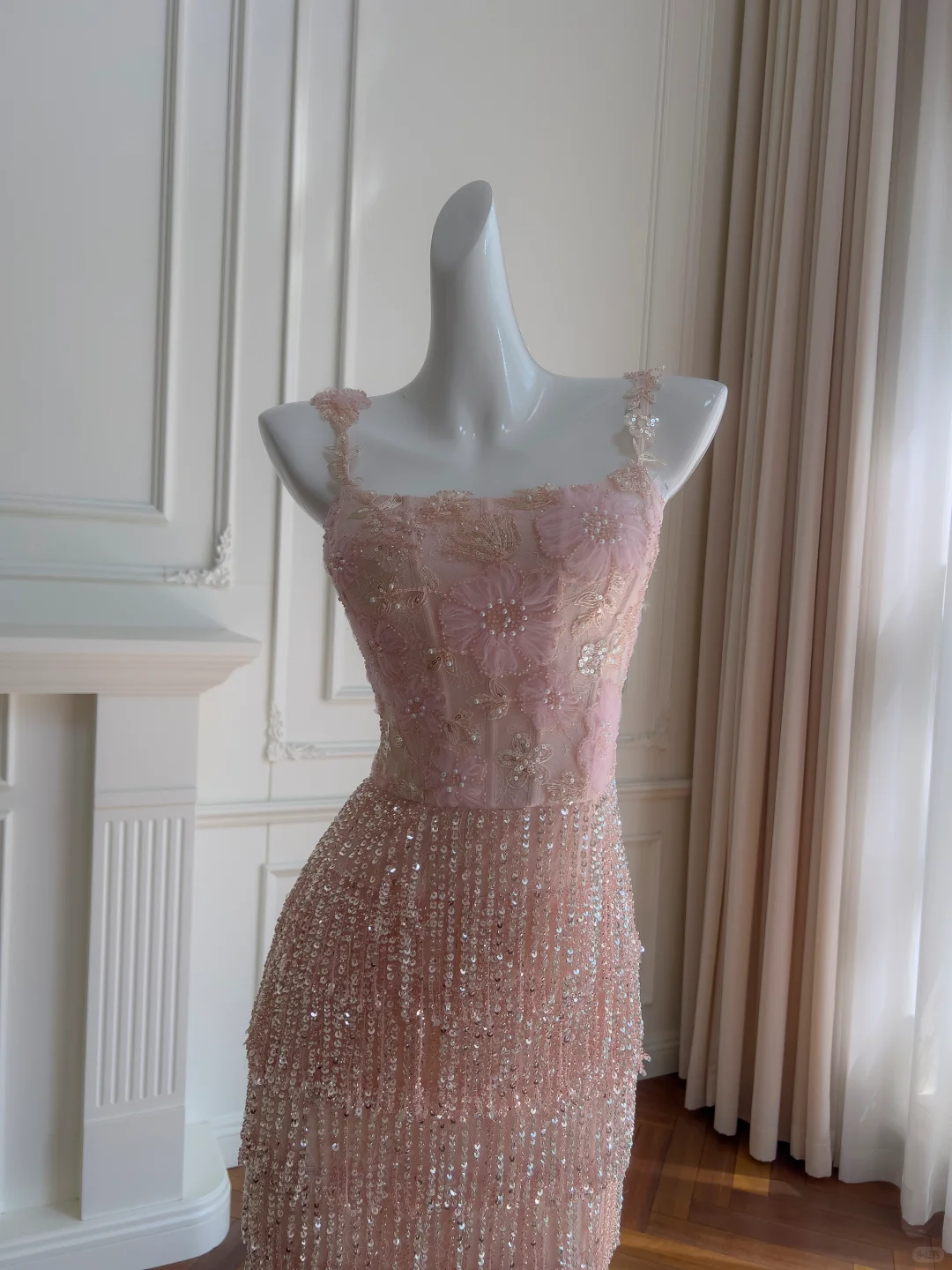 Impresionante vestido largo de fiesta de sirena con tirantes finos, tul, lentejuelas y cuentas, vestido de noche formal GG4009