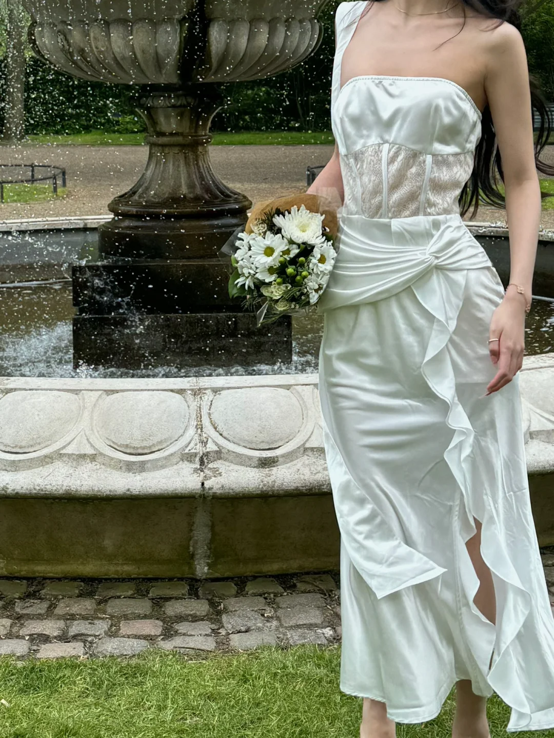 Vestido de fiesta largo de satén con encaje y un hombro descubierto, corte sirena, elegante, para fiesta de graduación, formal, GG4015