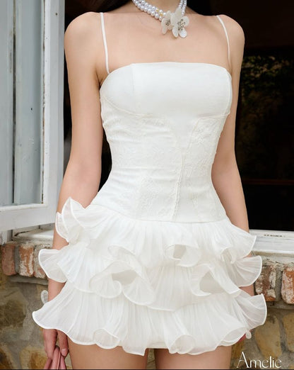Vestido corto de satén blanco con tirantes finos y encaje para fiesta de bienvenida, ideal para cumpleaños número 18, GG4054