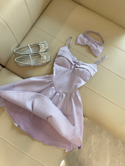 Vestido corto de satén con tirantes finos, corte en A, color lila, para fiesta de bienvenida, para verano, para 17.º cumpleaños, GG4118