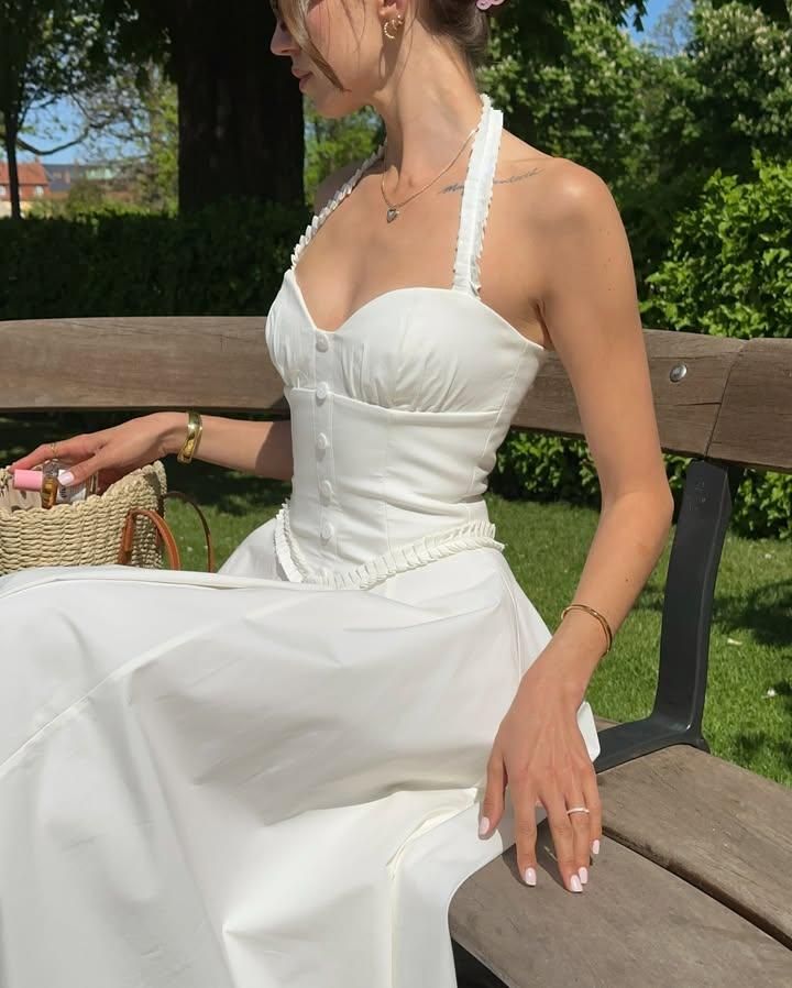Hermoso vestido blanco de satén largo con escote halter y corte en A, para fiesta de graduación o noche formal GG4134