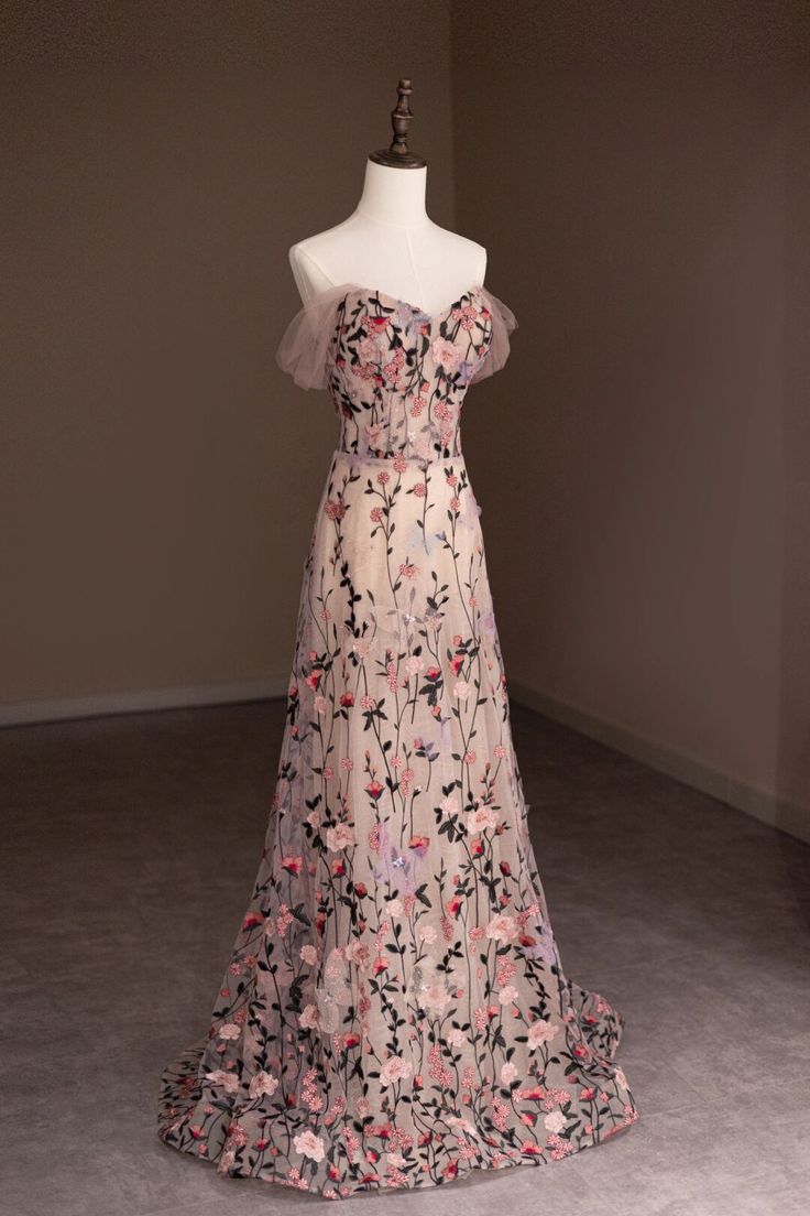 Elegante vestido de fiesta largo de tul con escote en forma de A y hombros descubiertos, vestido de noche GG444