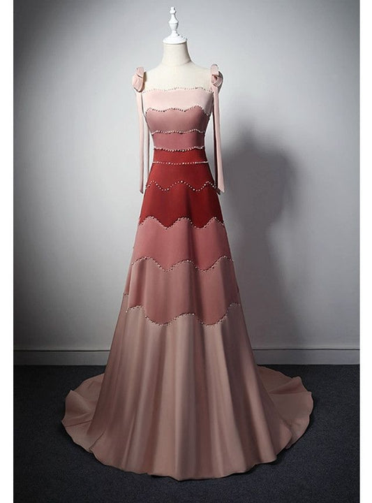 Vestido de fiesta largo con escote en A, corte en A, con escote cuadrado y detalle de cuentas, corte en V, vestido de noche GG500