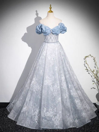 Vestido de fiesta largo de encaje con lentejuelas y hombros descubiertos, corte A, vestido de noche GG522