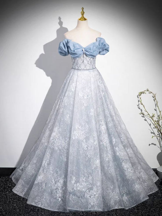 Vestido de fiesta largo de encaje con lentejuelas y hombros descubiertos, corte A, vestido de noche GG522