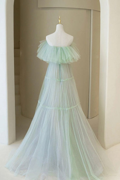 Vestido de fiesta largo de tul verde menta con hombros descubiertos, corte A, vestido de noche GG541