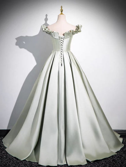 Vestido de fiesta largo de satén con hombros descubiertos y corte princesa, vestido de noche GG547