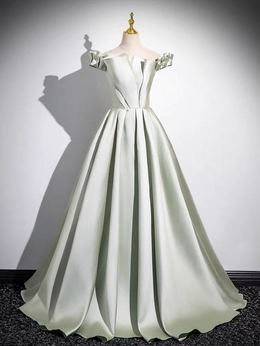 Vestido de fiesta largo de satén con hombros descubiertos y corte princesa, vestido de noche GG547