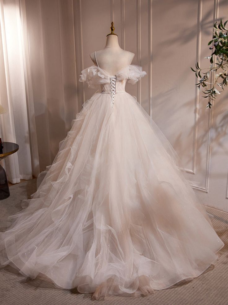 Vestido de fiesta largo de tul con hombros descubiertos y cuentas florales, vestido de novia y vestido de noche GG578