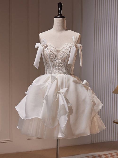 Vestido corto elegante de fiesta con tirantes finos, encaje y cuentas, corte en A, para regreso a casa y noche, GG591