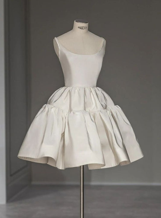 Vestido de fiesta corto de satén con tirantes finos, corte A, para regreso a casa y noche, GG593