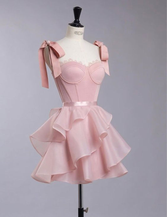 Vestido corto elegante de organza con tirantes finos y corte en A, para fiesta de bienvenida y noche, GG594