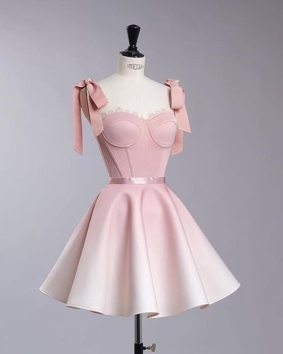 Vestido de fiesta corto de satén con tirantes y lazo, corte en A, degradado, para regreso a casa y noche, GG596