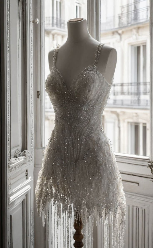 Vestido de fiesta corto de satén con escote en forma de corazón y borlas con purpurina, vestido de regreso a casa y vestido de noche GG653