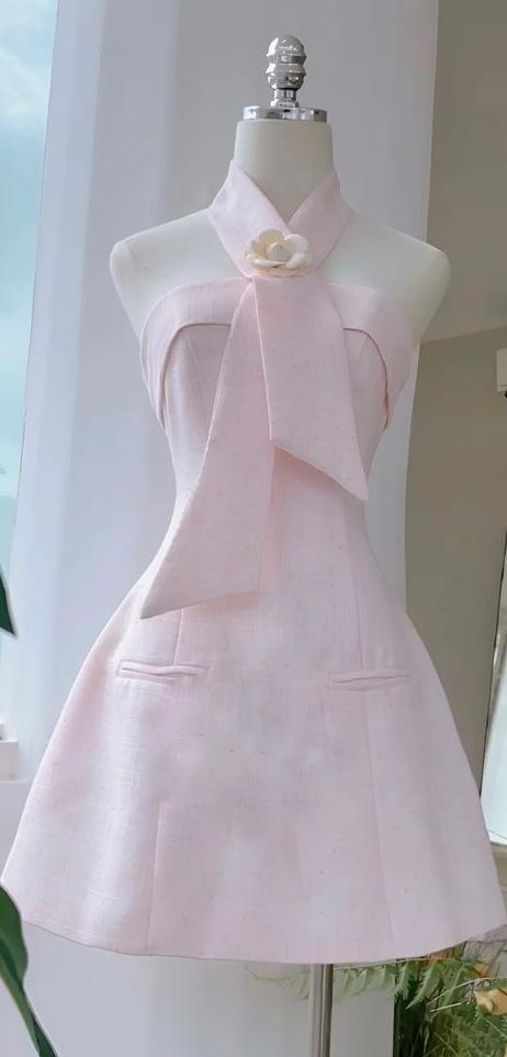 Hermoso vestido de fiesta corto de satén rosa sin tirantes, corte A, para regreso a casa y noche GG707