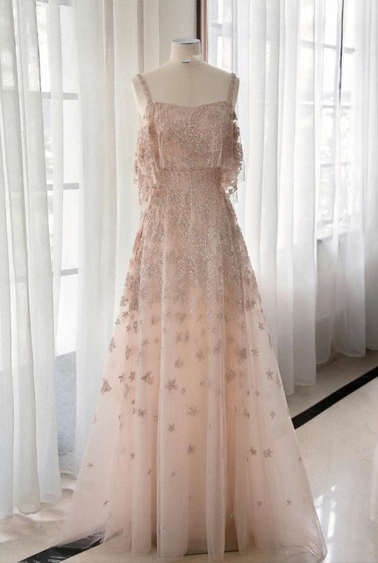 Elegante vestido de fiesta largo de tul con apliques de lentejuelas y hombros descubiertos, vestido de noche GG762