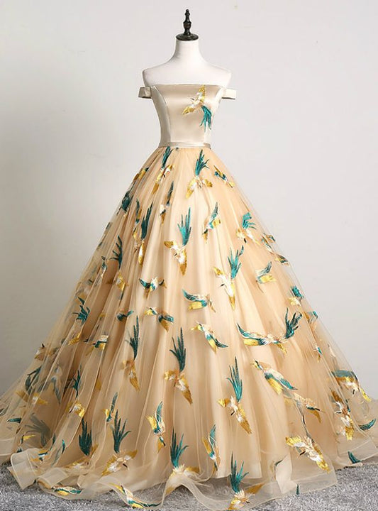 Vestido de fiesta largo de satén con apliques dorados y hombros descubiertos, vestido de noche GG771
