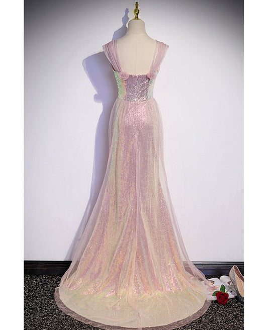 Vestido de fiesta largo de tul con lentejuelas y hombros descubiertos, estilo sirena brillante, vestido de noche GG777