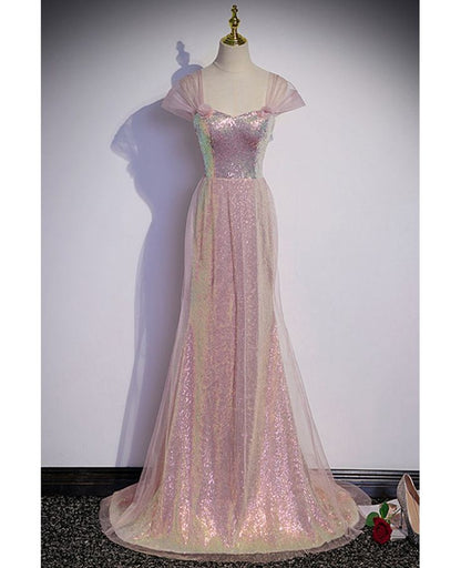 Vestido de fiesta largo de tul con lentejuelas y hombros descubiertos, estilo sirena brillante, vestido de noche GG777