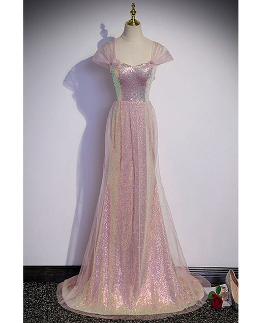 Vestido de fiesta largo de tul con lentejuelas y hombros descubiertos, estilo sirena brillante, vestido de noche GG777