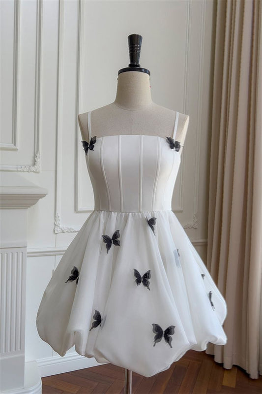 Vestido corto de gasa blanca con tirantes finos, corte A, para fiesta de bienvenida y noche, GG780