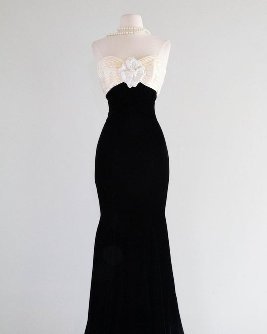 Hermoso vestido de fiesta largo de satén con escote corazón, sin tirantes y corte sirena, vestido de noche GG831