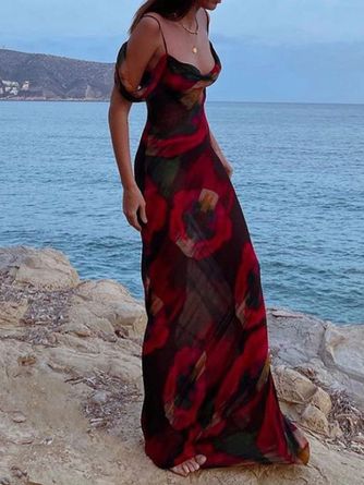 Vestido de fiesta largo de gasa con escote en A, tirantes finos y hombros descubiertos, vestido de noche GG873