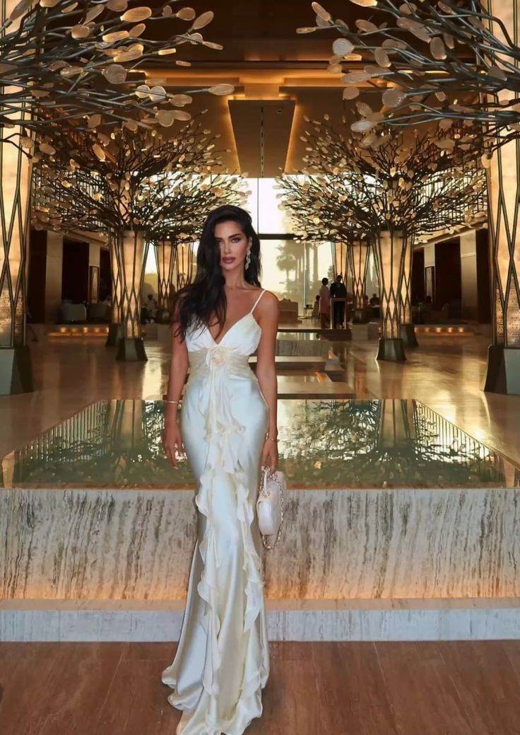 Vestido de fiesta largo de sirena con tirantes finos, satén, flores onduladas y elegante, vestido de noche GG887