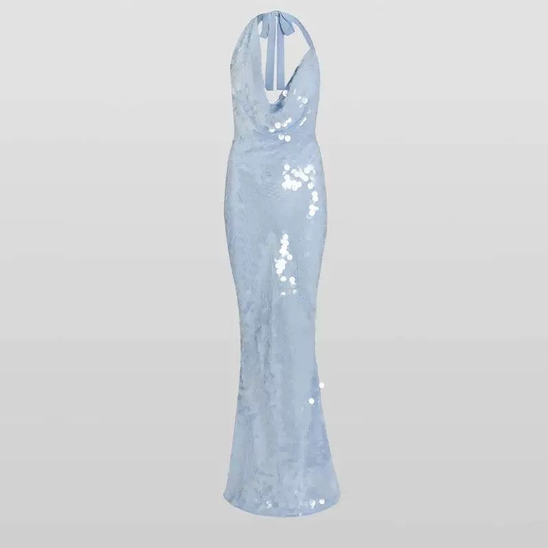 Vestido de fiesta largo de sirena con tirantes finos, lentejuelas y espalda descubierta, vestido de noche GG921