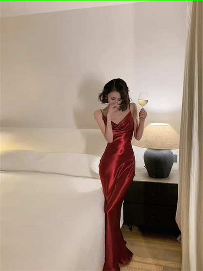 Mermaid Straps Burgundy Prom Dress Birthday Outfits SH1218