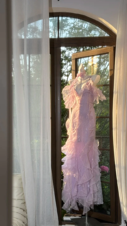 Lilac Romantic Lace Elegant Long Chiffon Ball Gown Party Dress Date Dress SH3431