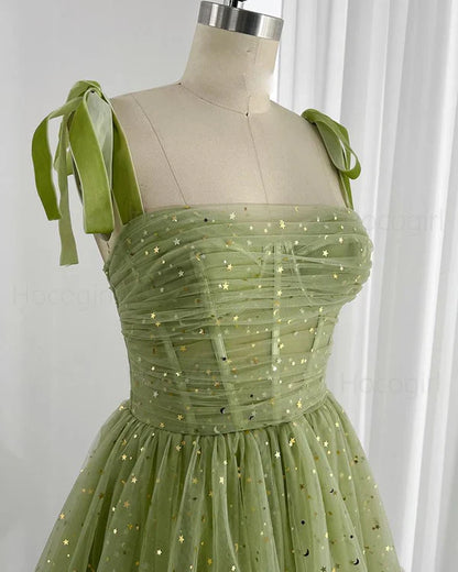 Charming Green Glitter Sequin Tulle Design A-line Homecoming Dress TP3621