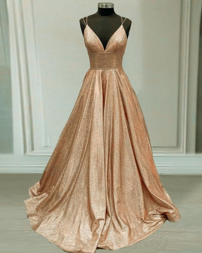 Vestidos de fiesta con purpurina, escote en V y tirantes múltiples