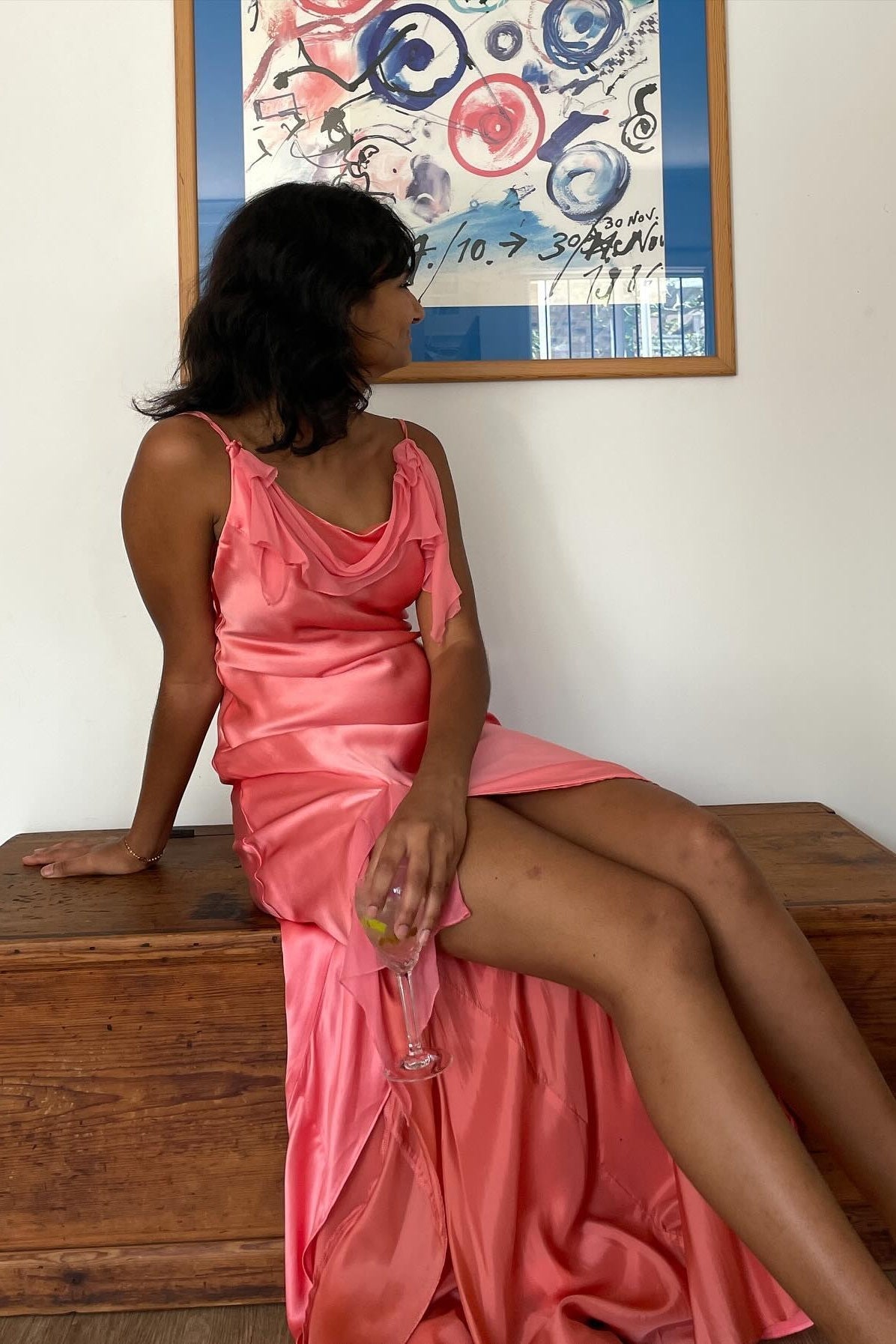 Gorgeous Sheath Spaghetti Straps Coral Long Party Dress with Split Front