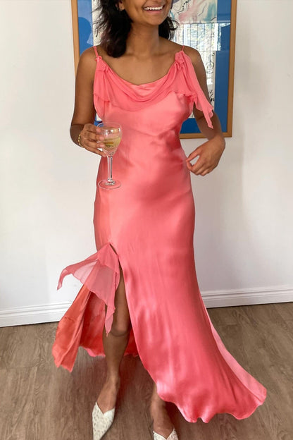 Gorgeous Sheath Spaghetti Straps Coral Long Party Dress with Split Front