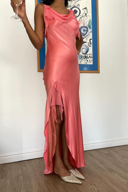 Gorgeous Sheath Spaghetti Straps Coral Long Party Dress with Split Front