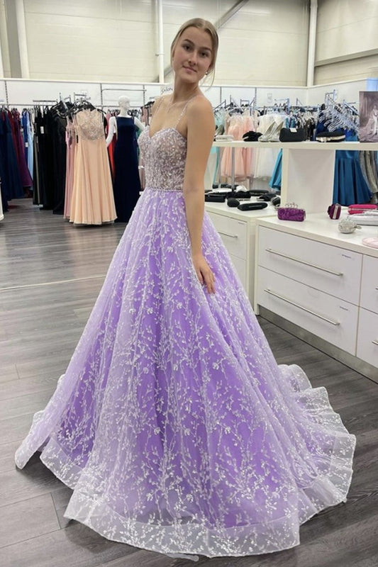Gorgeous Sweetheart Lavender Beaded Long Sparkly Prom Dress, GP180