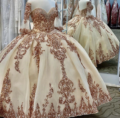 Encantador vestido de fiesta con hombros descubiertos para quinceañeras