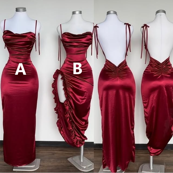 Vestido de fiesta de graduación con tirantes finos en rojo oscuro único, vestidos de fiesta de boda