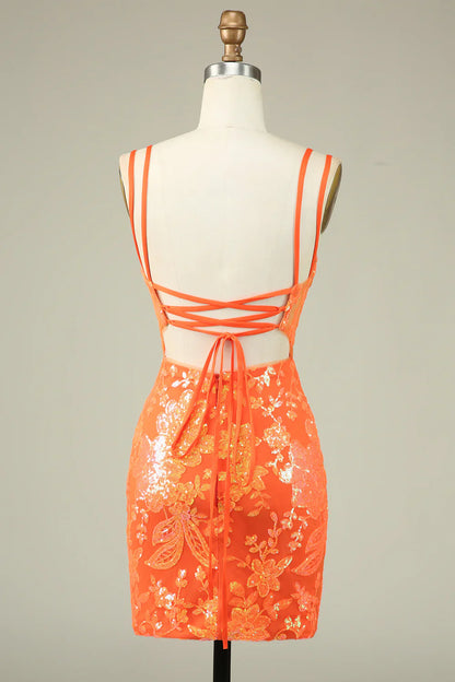 Gorgeous Sequined Appliqued Design A-line Spaghetti Strap Homecoming Dress TP3635