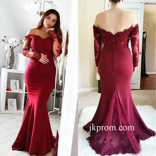 Vestido de dama de honor modesto, manga larga, largo hasta el suelo, escote en V, apliques de encaje, vestido formal de noche