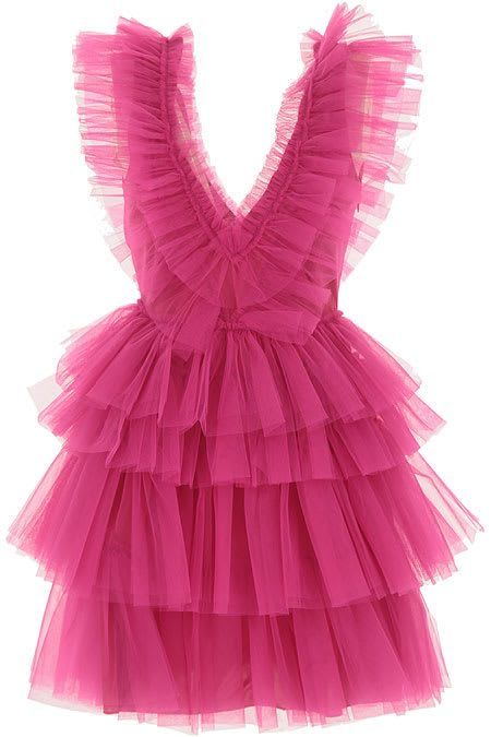 Vestido de fiesta rosa con escote en V y corte A, con capas, de tul, corto