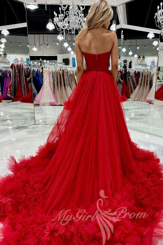 Princess Red Tulle Sweetheart Long Prom Dress, Elegant Formal Gown GP587