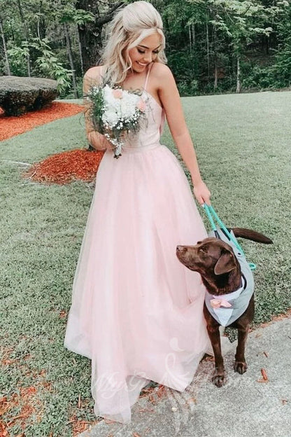 Pink Bowknot Back A-line Long Prom Dress, Elegant Pink Evening Dress GP604